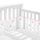 IL BAMBINI - Tour de lit Bébé - Tour de lit - Protège tête - Tour de lit pour berceau - Set de 2 - 340x30cm & 160x30cm - étoiles avec bord rose vif
