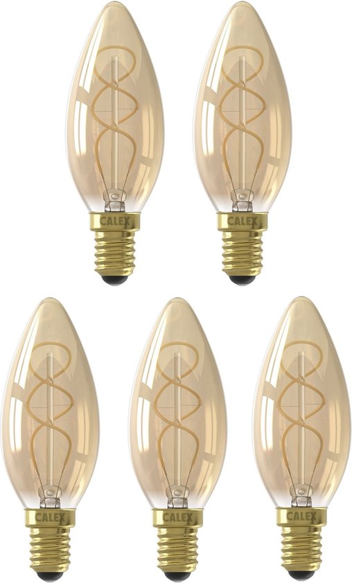 5 stuks Calex Flexfilament LED kaarslamp E14 2.5W 136lm 2100K goud Dimbaar