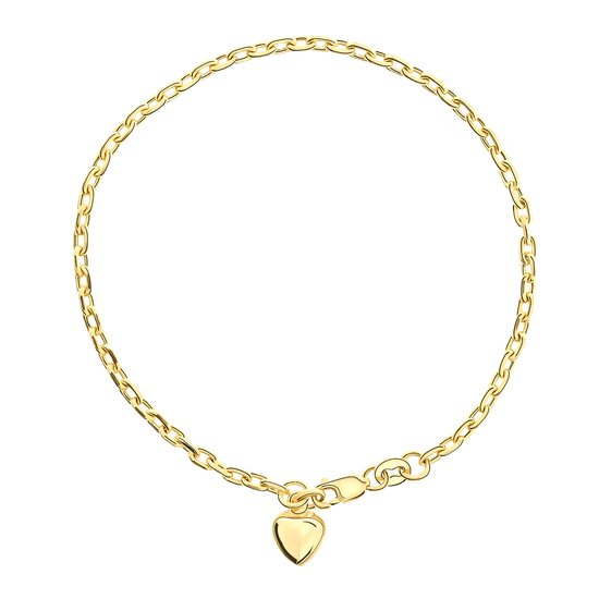 Miore® - Bracelet à maillons en or avec pendentif cœur - Femme - Or 14 carats - 19 cm - Bijoux faits main de haute qualité