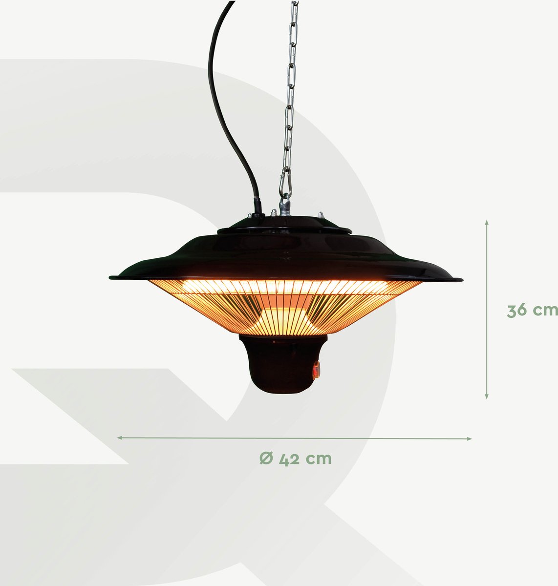 BRASQ Elektrische Terrasverwarmer Hangend PHC100 - Infrarood Heater 1500W - met Afstandsbediening - 3 warmtestanden - Voor binnen en buiten - Spatwaterdicht - Zwart – foto 7