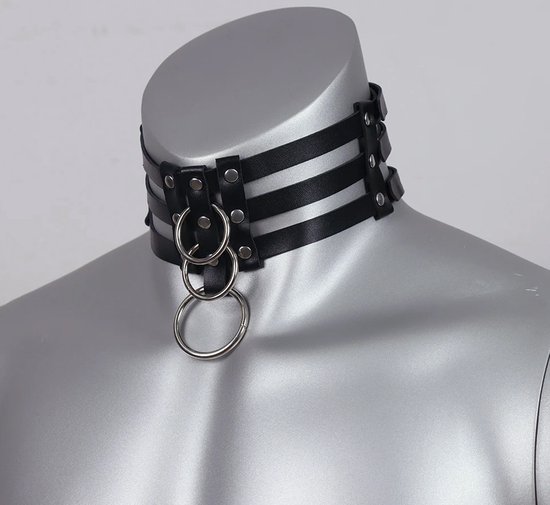 Collier Ras Du Cou En Cuir Peluche Noir BDSM Avec Longue Chaîne En Métal - Réglable