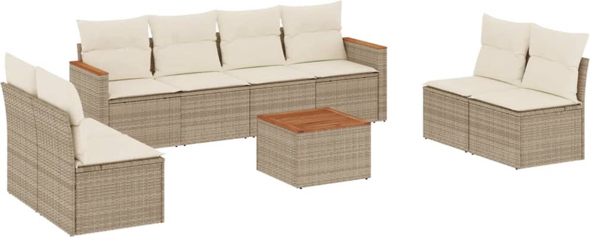vidaXL 9-delige - Loungeset - met - kussens - poly - rattan - beige