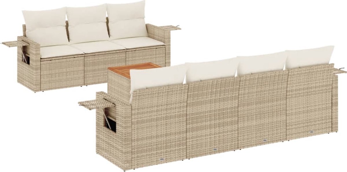 vidaXL 8-delige - Loungeset - met - kussens - poly - rattan - beige