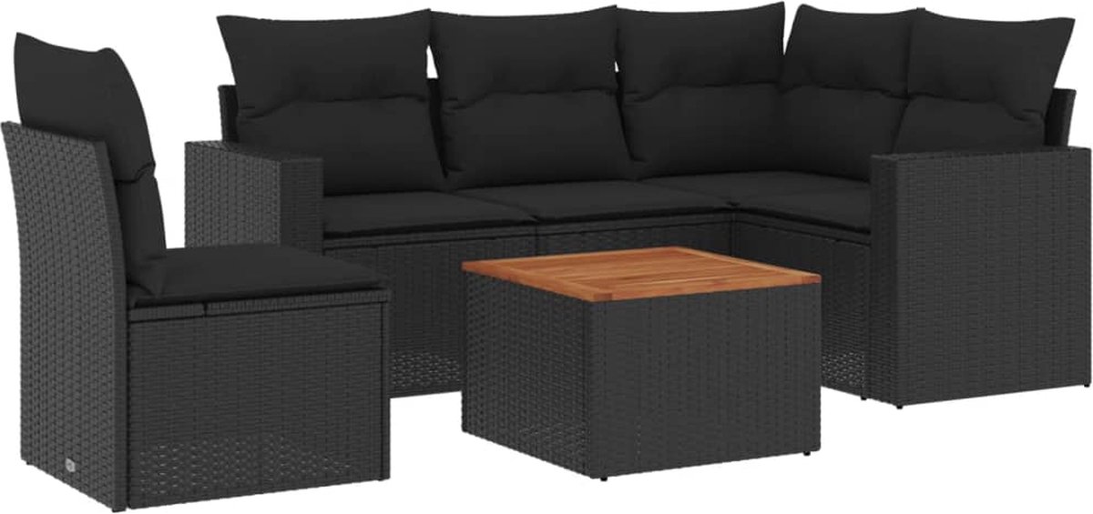 vidaXL - 6-delige - Loungeset - met - kussens - poly - rattan - zwart