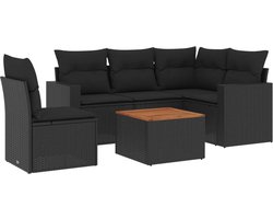 vidaXL - 6-delige - Loungeset - met - kussens - poly - rattan - zwart