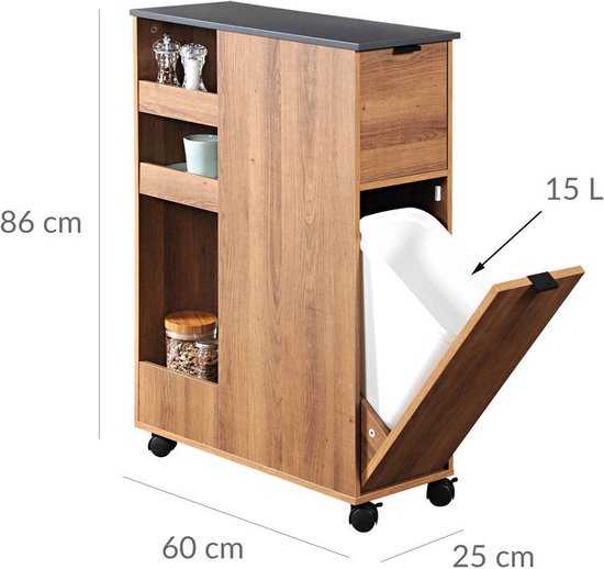 KESPER Desserte de cuisine avec poubelle, rustique