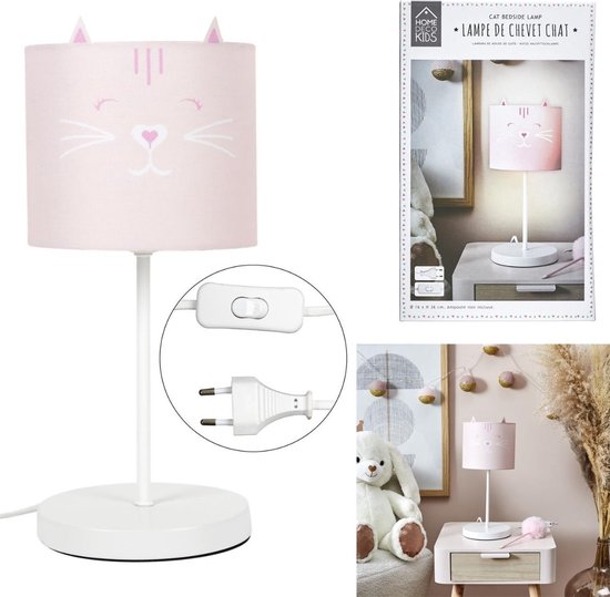 Home Deco Kids Lamp Kat / Poes - roze - kunststof - aan / uit schakelaar - 36 cm - kinderkamer van Home Deco Kids — afbeelding 4