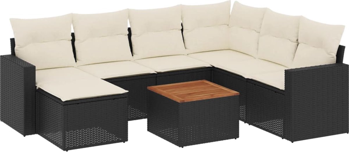 vidaXL 8-delige - Loungeset - met - kussens - poly - rattan - zwart
