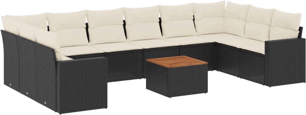 vidaXL 11-delige - Loungeset - met - kussens - poly - rattan - zwart