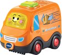 Oranje VTech Boris Bestelbus speelgoed auto met gezichtje en vleugels op de zijkant.
