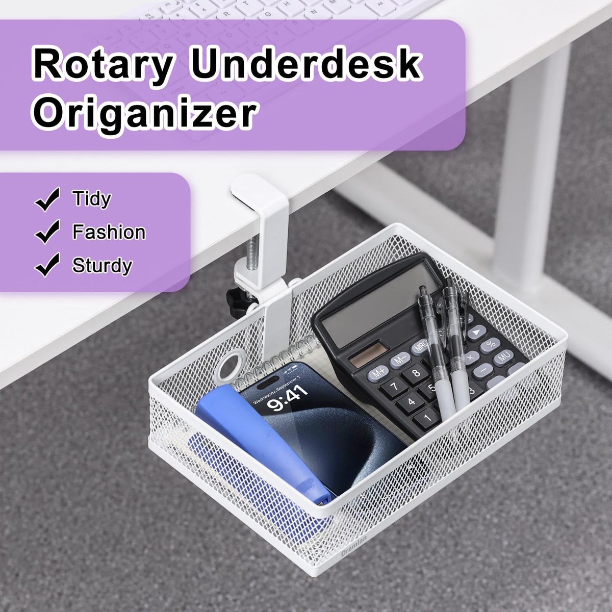 Support 2-en-1 Bureau – Porte-Gobelet + Porte-Casque Sous Table Pivotant – Organiseur Anti-Débordement