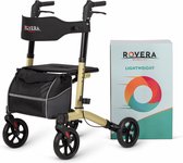 Rovera Mobility® Easy Lichtgewicht Rollator - Lichtgewicht en Opvouwbaar - Kwaliteitsrollator - Incl. Luxe, Stijlvolle Rollatortas en Brede Gewatteerde Rugsteun en Zitting - Binnen en Buiten - Elegant Champagne
