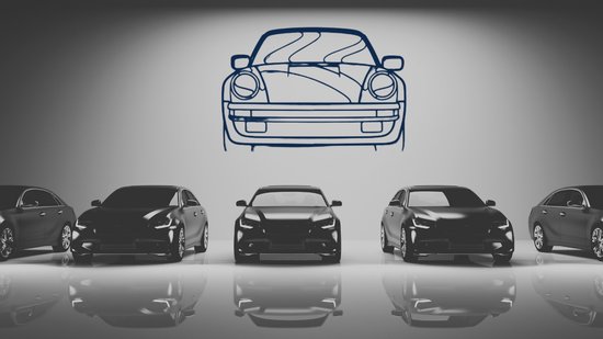 Porsche 911 Turbo Front - Silhouette - Metaalkunst - Blauw - 60cm - Auto Decoratie - Muur Decoratie- Man Cave - Cadeau voor man- Inclusief ophangsysteem