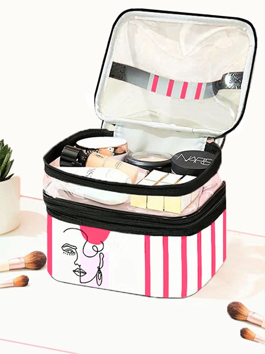 CUBEXCOM® Toilettas, Make Up Tasje, Make Up Koffer, Beautycase, Make Up Organizer, Make Up Tas, Toilettas Dames, Make Up Tas Organizer, Make Up Etui, Beautycase Koffer, Doorzichtige Toilettas, Transparante Toilettas, 24x18x24 CM,VROUW SILHOUET