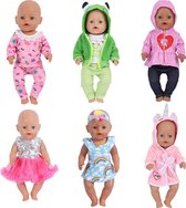 Vêtements de poupée - Convient pour poupée Bébé Born - Set de 6 tenues - 10 vêtements - Shirts, pantalons, peignoir, robe, maillot de bain, bandeau - Grand ensemble de vêtements pour poupée bébé