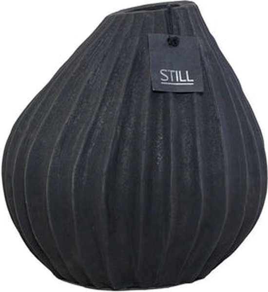STILL Collection bolle vaas met ribbels - Maat L - Black Series