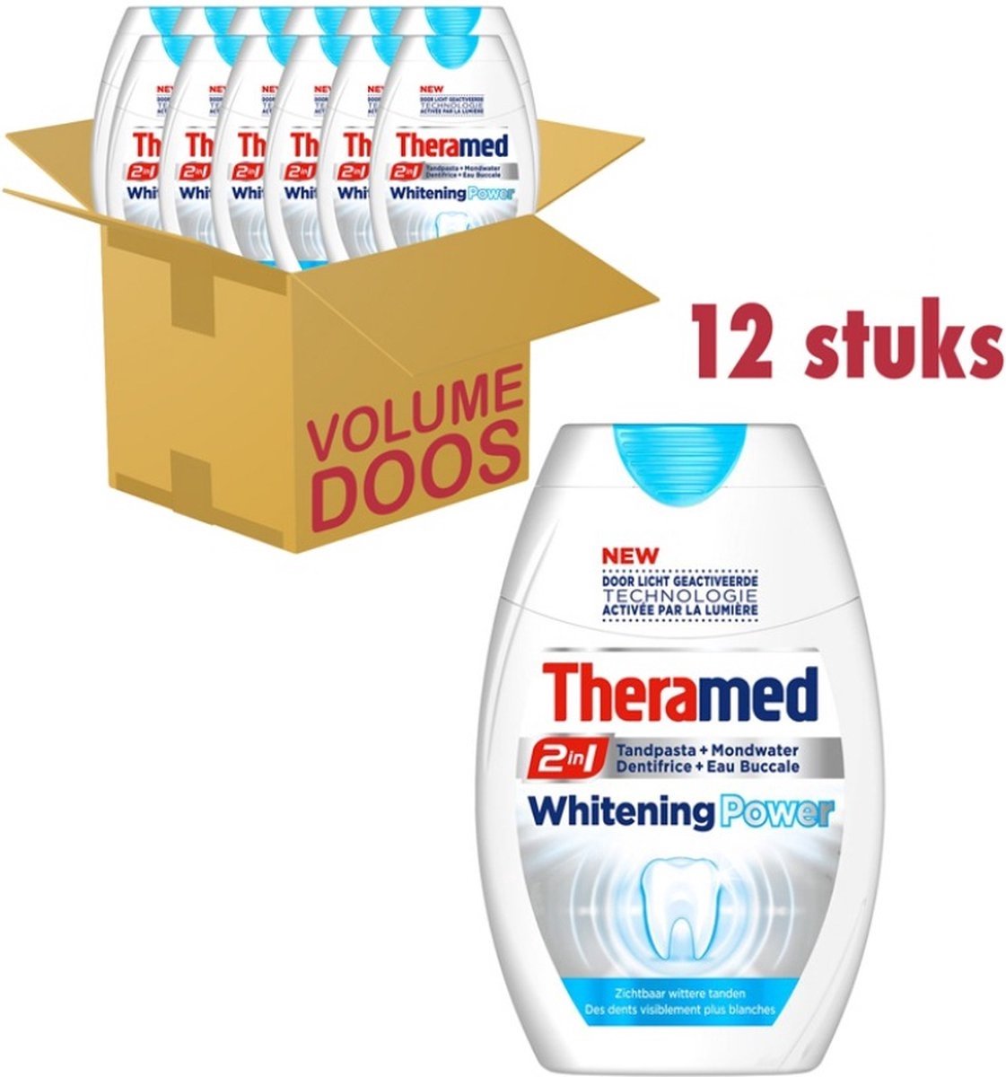 Goedkoopste Theramed 2in1 Power Whitening Tandpasta 12x 75 ml - Voordeelverpakking