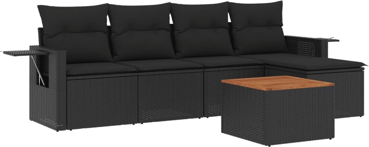 vidaXL 6-delige - Loungeset - met - kussens - poly - rattan - zwart