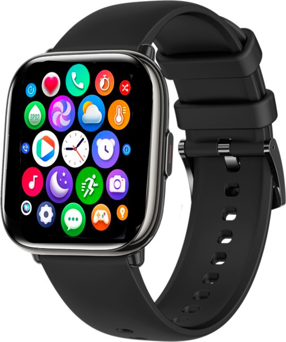 FOXLY® Smartwatch X55 HD Touchscreen Zwart - Stappenteller - Bloeddrukmeter - Saturatiemeter - Android - iOS - Heren dames en kinderen