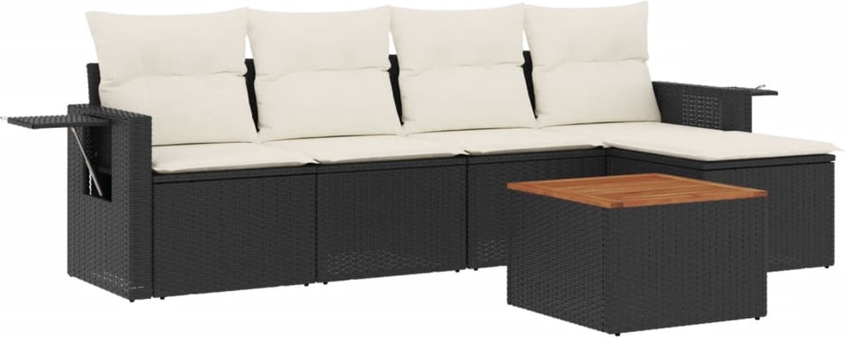 vidaXL 6-delige - Loungeset - met - kussens - poly - rattan - zwart