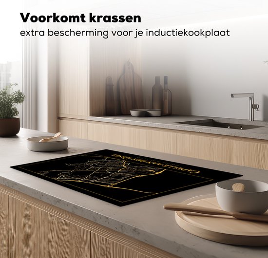 KitchenYeah® Inductie beschermer 81.6x52.7 cm - Kaart - Capelle aan den IJssel - Zwart - Goud - Kookplaataccessoires - Afdekplaat voor kookplaat - Inductiebeschermer - Inductiemat - Inductieplaat mat