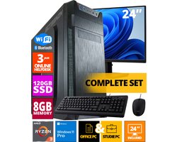 Budget Office PC SET - AMD Ryzen 3 - 120GB M.2 SSD - 8GB RAM - Radeon RX Vega 8 ( 24 Inch Monitor | Muis | Toetsenbord) + WiFi & Bluetooth