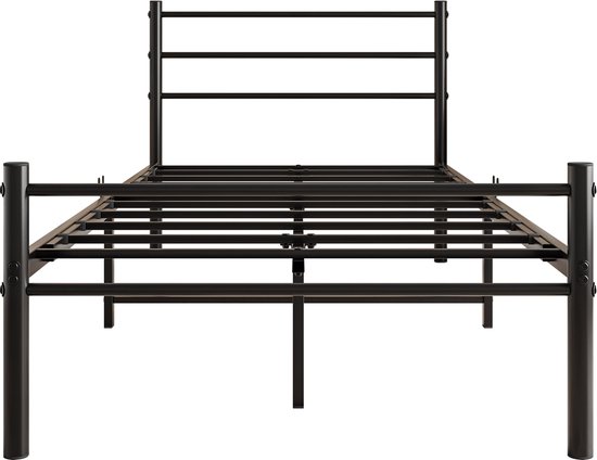 Merax Eenpersoonsbed 90 x 190 cm - Metalen Bed - Modern Jeugdbed - Zwart