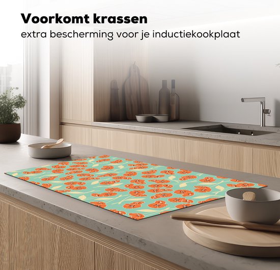 KitchenYeah® Inductie beschermer 91.6x52.7 cm - Retro - Bloemen - Design - Oranje - Kookplaataccessoires - Afdekplaat voor kookplaat - Inductiebeschermer - Inductiemat - Inductieplaat mat