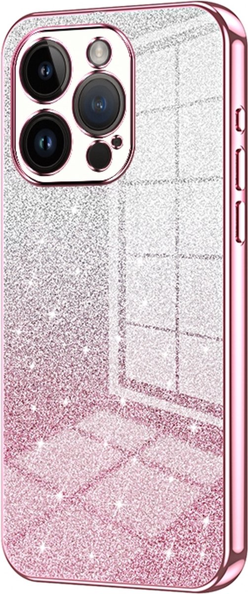 iPhone 14 PRO Hoesje - Siliconen Glitter Case Back Cover - Magsafe Compatible - Roze - Provium