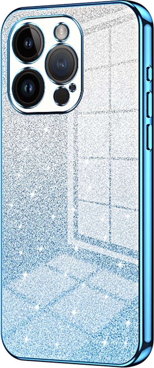 iPhone 15 Hoesje - Siliconen Glitter Case Back Cover - Magsafe Compatible - Blauw - Provium