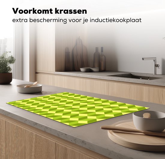 KitchenYeah® Inductie beschermer 81.2x52 cm - Patroon - Groen - Blokken - Kookplaataccessoires - Afdekplaat voor kookplaat - Inductiebeschermer - Inductiemat - Inductieplaat mat