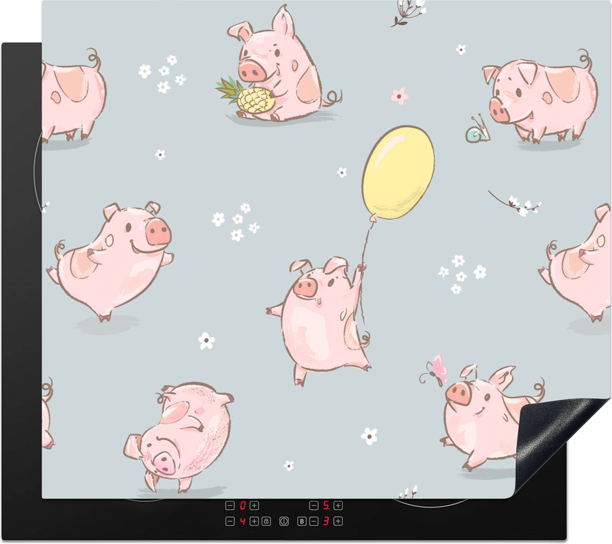 KitchenYeah® Inductie beschermer 59x52 cm - Patronen - Varkens - Ballonnen - Kookplaataccessoires - Afdekplaat voor kookplaat - Inductiebeschermer - Inductiemat - Inductieplaat mat