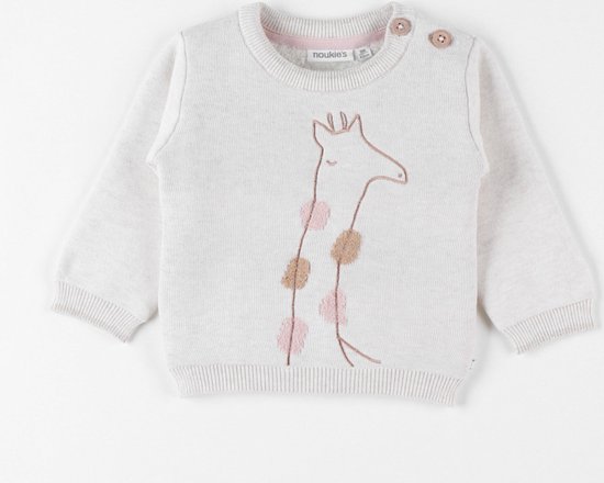 Trui met girafje uit tricot, gemêleerd beige