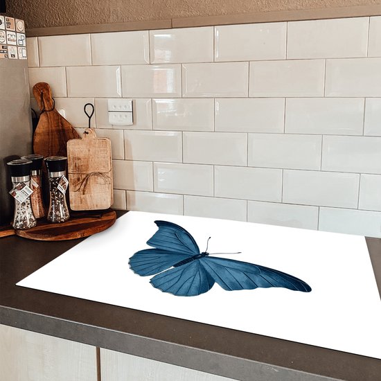 KitchenYeah® Inductie beschermer 80.2x52.2 cm - Vlinder - Dieren - Blauw - Kookplaataccessoires - Afdekplaat voor kookplaat - Inductiebeschermer - Inductiemat - Inductieplaat mat