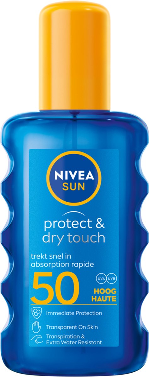 NIVEA SUN Protect & Dry Touch Transparante Zonnebrand Spray - SPF 50 - Trekt snel in - Zonnespray - Waterbestendig - 200 ml - NIVEA