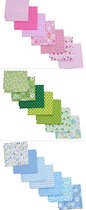 Stof pakket 21 lapjes - verschillende designs - 24 x 25 cm - roze - blauw - groen - naaien - quilt - patchwork - poppen kleertjes