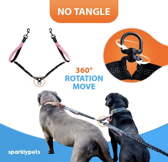 Dubbele Hondenriem, Wirwar-vrije 360° Draaibare, Verstelbare Reflecterende Dubbele Riem voor Twee Honden voor Kleine, Middelgrote en Grote Honden voor Veilig Wandelen met de Hond en Training