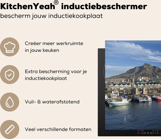 KitchenYeah® Inductie beschermer 81.2x52 cm - De prachtige haven van Kaapstad en de Tafelberg op de achtergrond - Kookplaataccessoires - Afdekplaat voor kookplaat - Inductiebeschermer - Inductiemat - Inductieplaat mat
