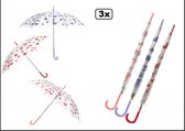 3x Paraplu hartjes transparant assortie - 50cm - Kids - regen storm feest verjaardag fun liefde