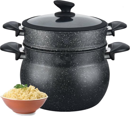 Royalty Line® CP13L Stoompan Inductie - Groot Couscous Pan - 13 Liter - Ø28 cm - Rijst en Groentestomer - Soeppan Inductie Voor Alle Warmtebronnen - Couscoussier - Zwart