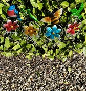 Metalen deco tuinstekers met windmolen "vogel/insect/bij/kolibri"- Set van 4 stuks - diverse kleuren - hoogte 61 x dia 10.5 x 3.8 cm - Tuinaccessoires - Tuindecoratie - Tuinstekers