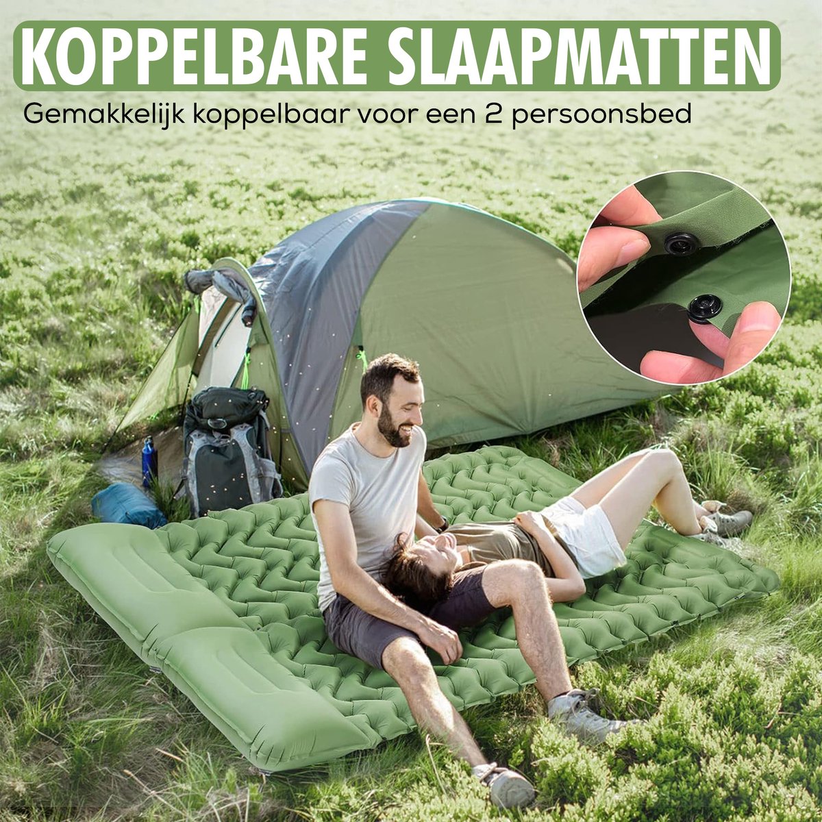 HiiPeak Draagbare campingmatras, opblaasbaar, 1-zits matras met kussen