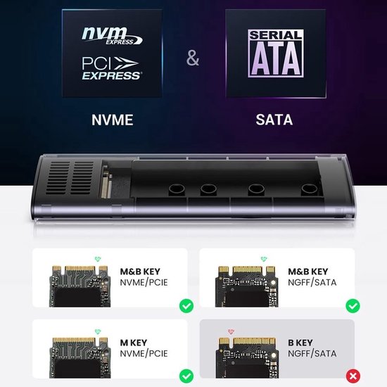 Boîtier Sounix M.2 - NGFF&NVMe - 10Gbps - Boîtier SSD USB-C externe - Aluminium - Zwart