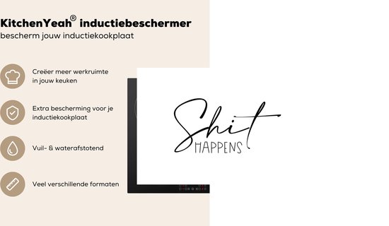 KitchenYeah® Inductie beschermer 75x52 cm - Spreuken - Quotes - Shit happens - Wit - Shit - Kookplaataccessoires - Afdekplaat voor kookplaat - Inductiebeschermer - Inductiemat - Inductieplaat mat