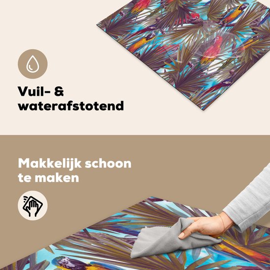 KitchenYeah® Inductie beschermer 59x52 cm - Vintage - Papegaai - Regenboog - Jungle - Kookplaataccessoires - Afdekplaat voor kookplaat - Inductiebeschermer - Inductiemat - Inductieplaat mat