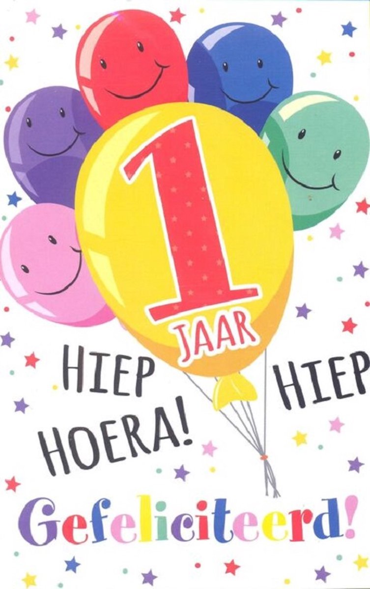 Wenskaart 1 Jaar Hiep Hiep Hoera Gefeliciteerd - Gratis verzonden - D15943