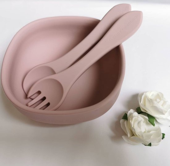 Béaba Serviesset van siliconen, voor babyvoeding, met zuignap, antislip, 4-delig, bord kom glas lepel, gezonde en duurzame siliconen, vaatwasmachinebestendig, magnetronbestendig, Blauw/Neon