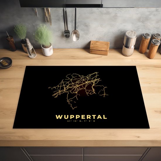 KitchenYeah® Inductie beschermer 80.2x52.2 cm - Stadskaart - Kaart - Goud - Wuppertal - Plattegrond - Kookplaataccessoires - Afdekplaat voor kookplaat - Inductiebeschermer - Inductiemat - Inductieplaat mat