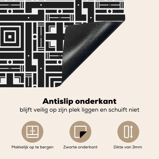 KitchenYeah® Inductie beschermer 57.6x51.6 cm - Geometrie - Patroon - Zwart - Kookplaataccessoires - Afdekplaat voor kookplaat - Inductiebeschermer - Inductiemat - Inductieplaat mat