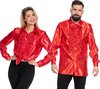 Wilbers & Wilbers - Jaren 80 & 90 Kostuum - Knallend Rode Foute Ruchesblouse Satijn Disco Party Man - Rood - Maat 50 - Carnavalskleding - Verkleedkleding